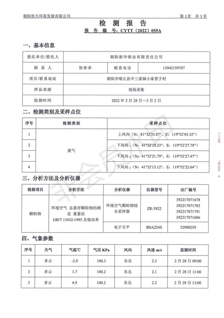 新华钼业2022年1季度废气检测公示(图3)