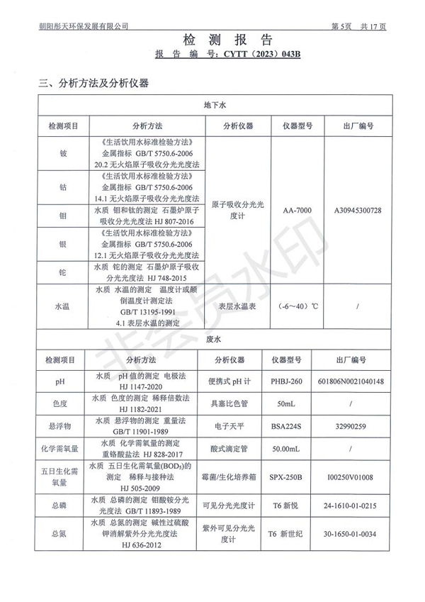 新华钼业2023年一季度地下水、废水检测公示(图7)