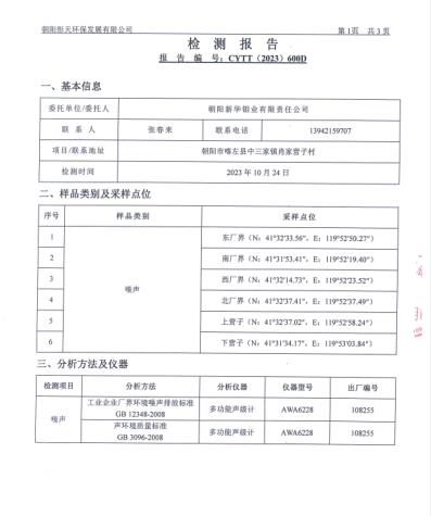 新华钼业2023年四季度噪声检测公示(图3)