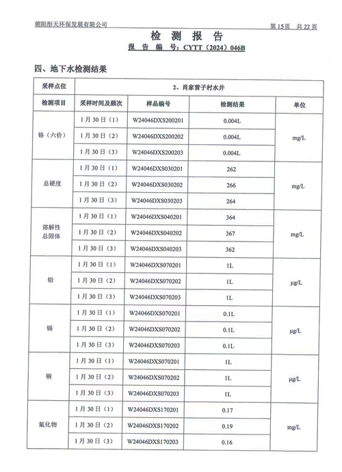 新华钼业2024年一季度地下水、废水检测公示(图17)